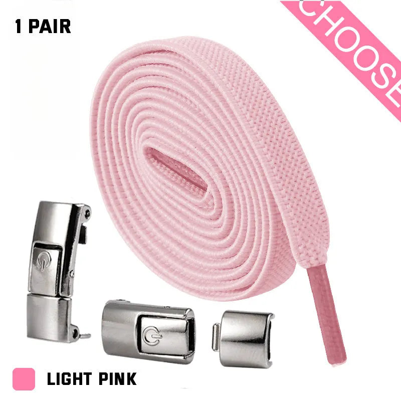 8mm widened flat elastic shoelaces with press lock mechanism in black and white for sneakers