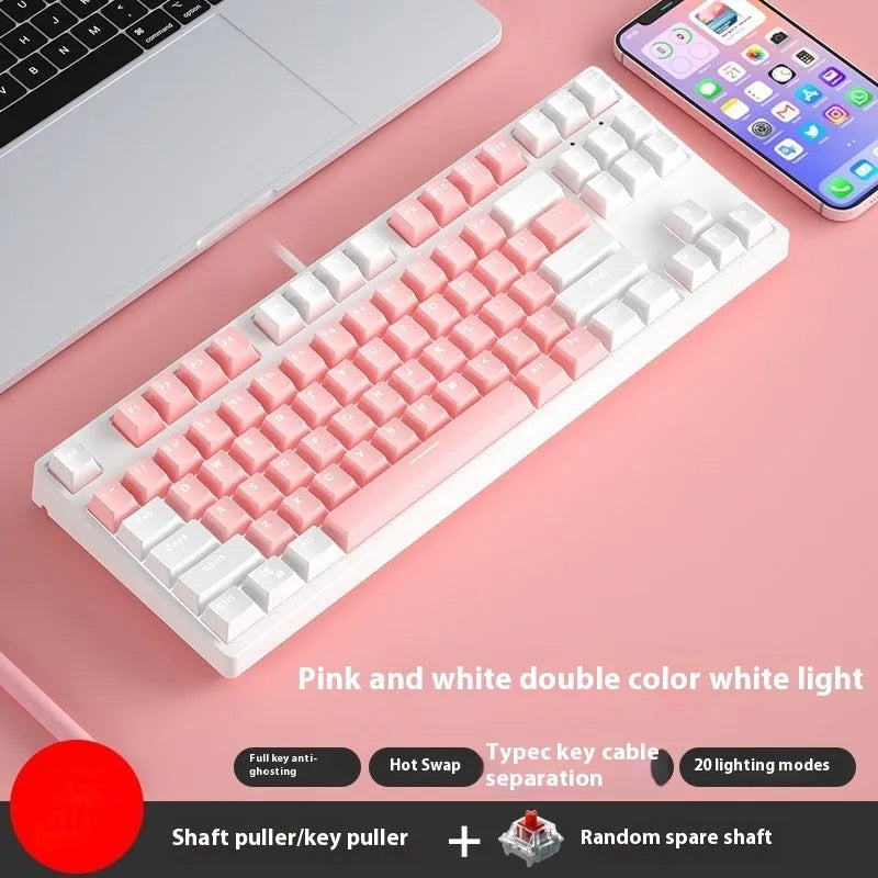87-key mechanical gaming keyboard with dual-colour backlighting and hot-swappable switches