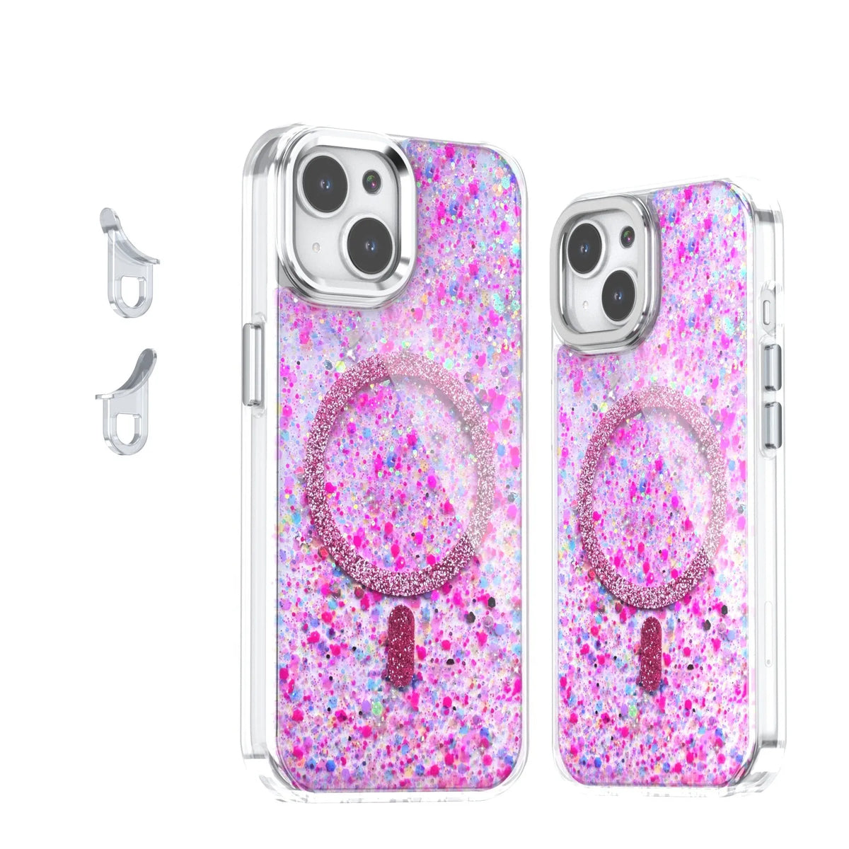 Creative sequins glitter epoxy magnetic phone case for Apple iPhone in transparent TPU, available in six colours.