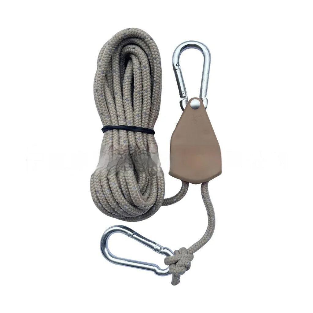 Tent guy rope with pulley adjuster, 4mm nylon cord, 4M or 5M, Army Green or Coffee.