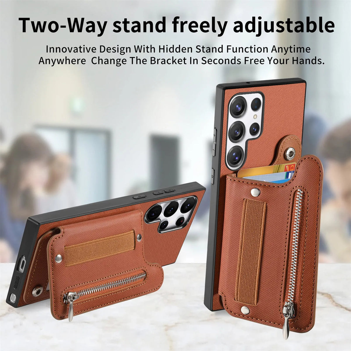 Wristband wallet card holder phone case in imitation leather with plaid embossed design for listed Samsung models