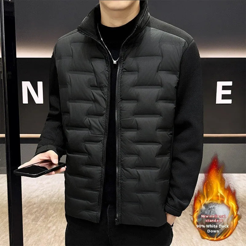 Black lightweight down jacket, loose fit cardigan style, sizes XS-4XL