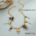 Stainless steel necklace with geometric leopard pendant featuring love heart flowers