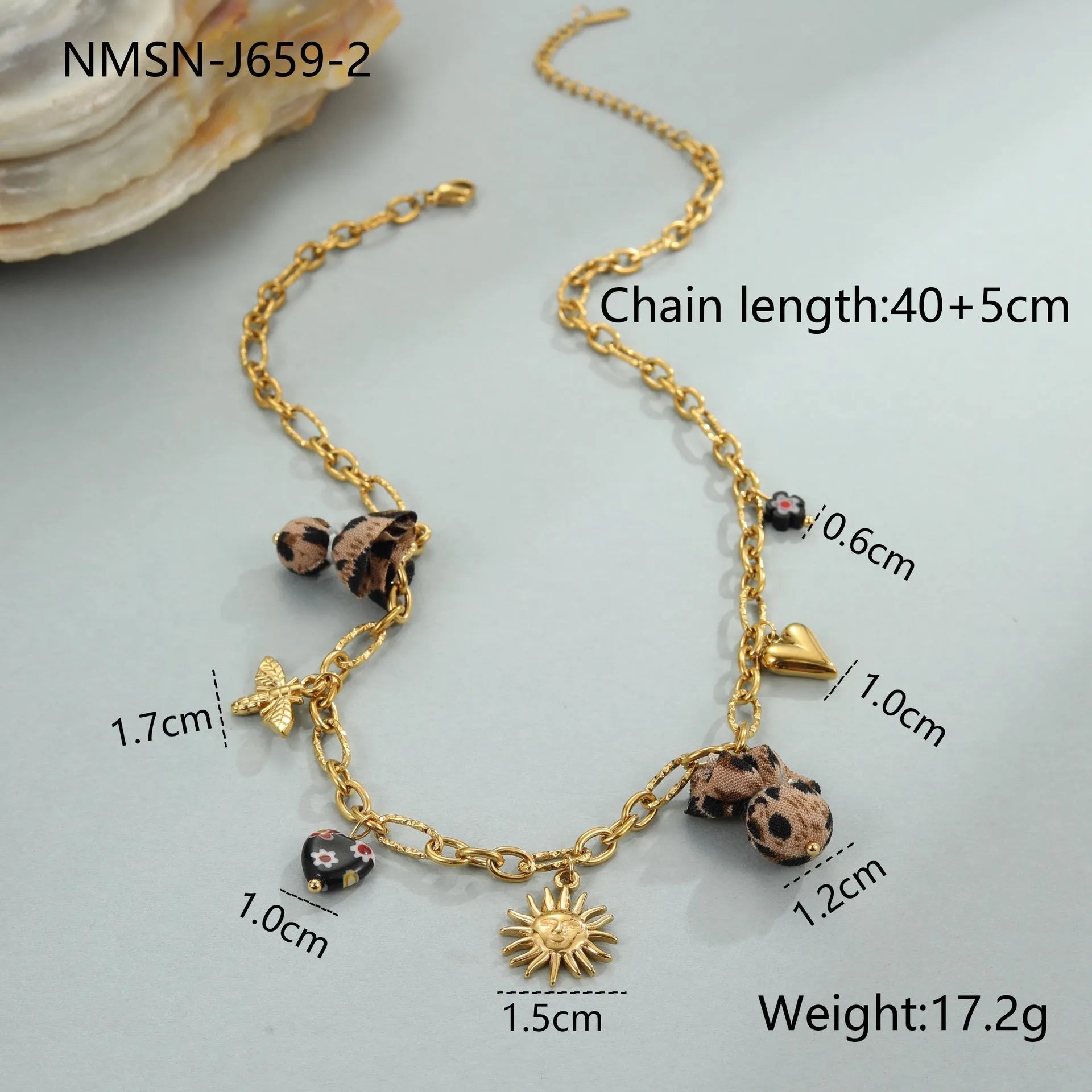 Stainless steel necklace with geometric leopard pendant featuring love heart flowers