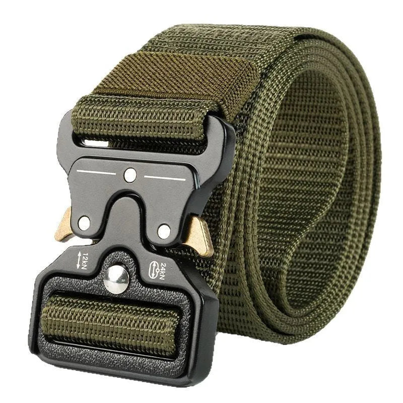 Men's thick canvas tactical belt with alloy release buckle in multiple colour options
