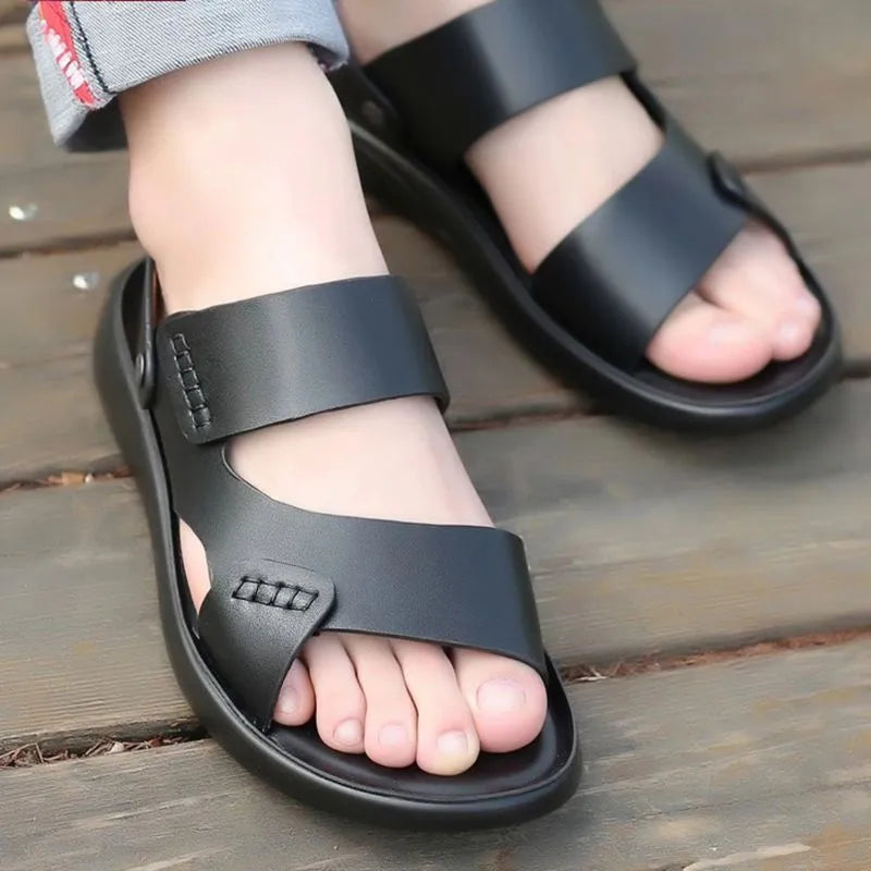 Men's brown and black waterproof plastic casual sandals for beach wear