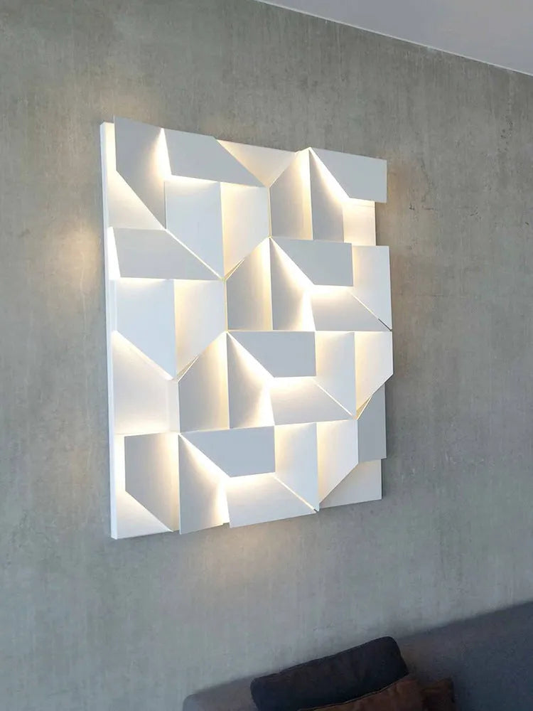 Minimalist matte white iron LED wall lamp with trichromatic dimming for sofa background