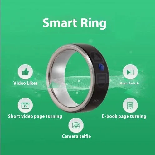 Smart Bluetooth ring wearable device, waterproof, finger circumference 5.2-7.5cm, compatible with iPhone and Android.