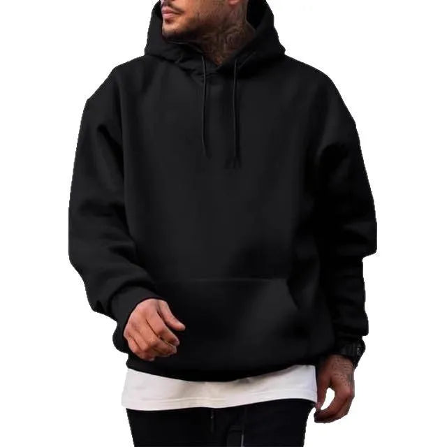 Polyester pullover hoodie with long sleeves available in eight colour options including black and navy blue for spring and autumn casual wear