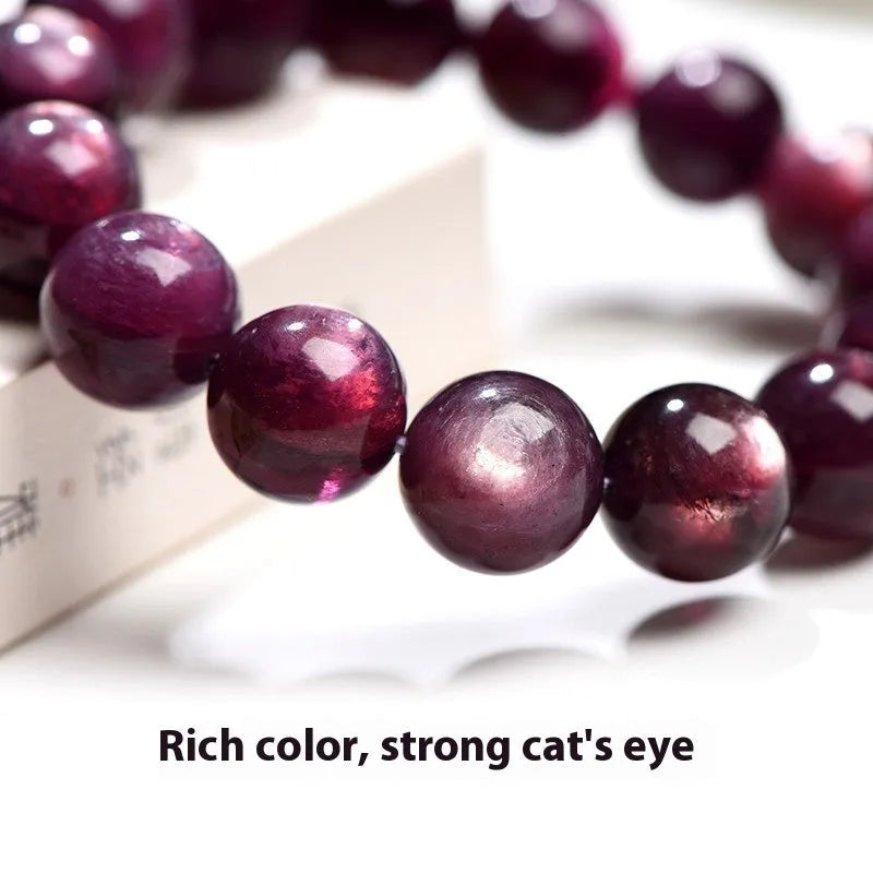 Natural purple lepidolite crystal bracelet with polished round beads in geometric design showing size options