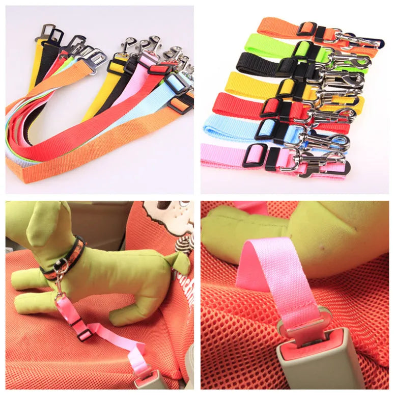 Adjustable dog car safety seat belt restraint in orange, 2.5cm width