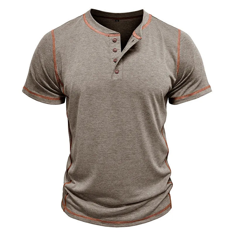 Men's cotton blend short sleeve polo shirt with button front in blue, front view