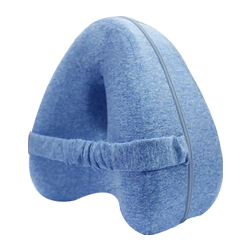 Heart-shaped dark blue memory foam leg pillow for adult support