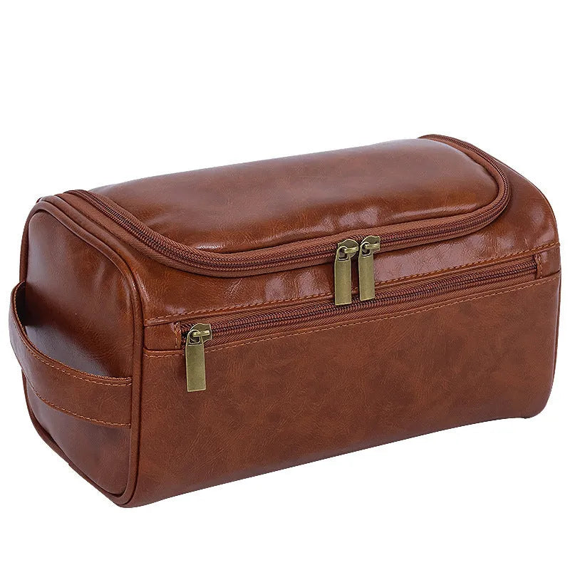 Large capacity waterproof makeup bag in Pu leather available in six colour options including black, navy, beige and brown