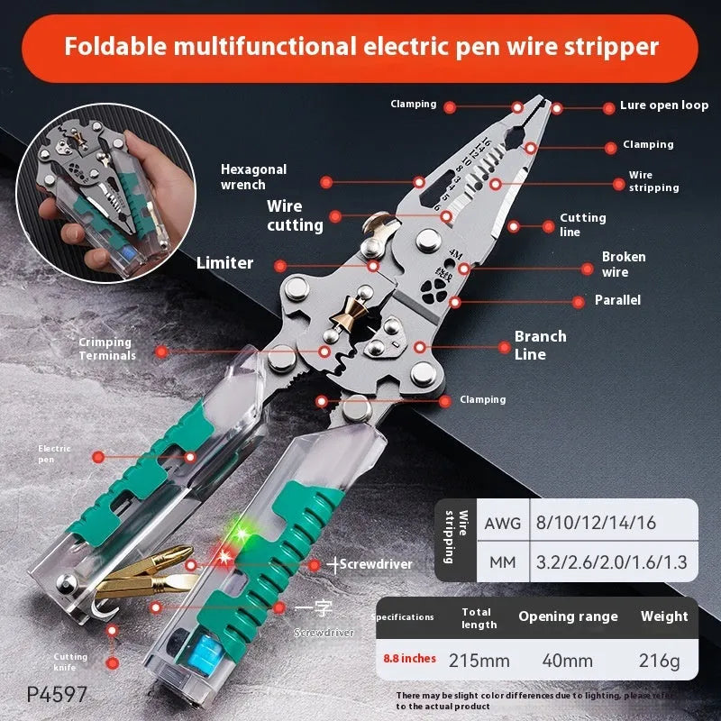 Thickened electrician's pointed pliers wire stripper with rust-resistant construction and Luo ni steel cutting edges