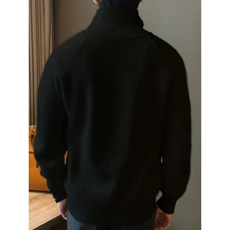 Men's modal rabbit fur loose pullover sweater in khaki or black, thickened knit, sizes S to XL