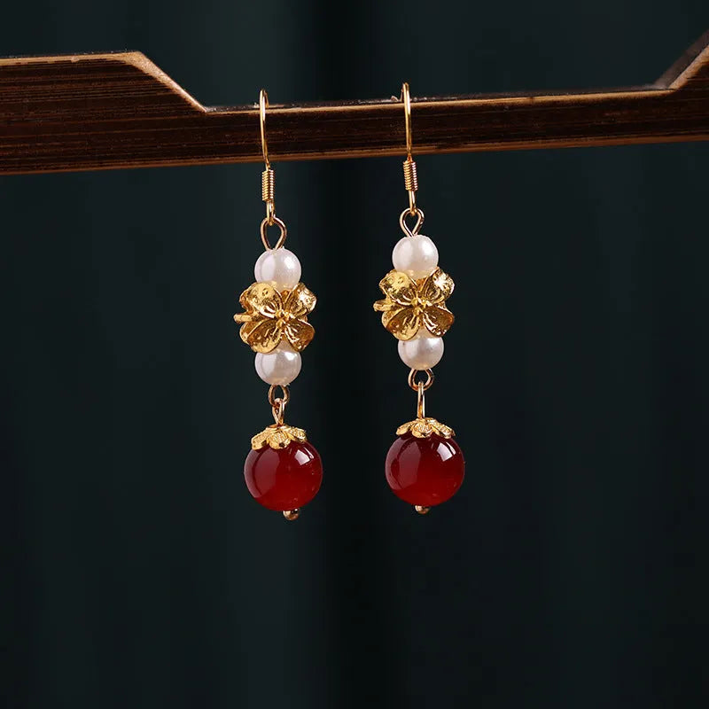 Geometric retro alloy earrings with electroplated finish for traditional Han cheongsam outfits