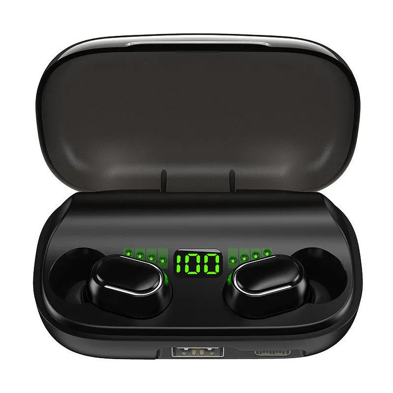 TWS Digital Display XT01 Earphone black Bluetooth V5.0 with Type-C charging bay and white blue button light