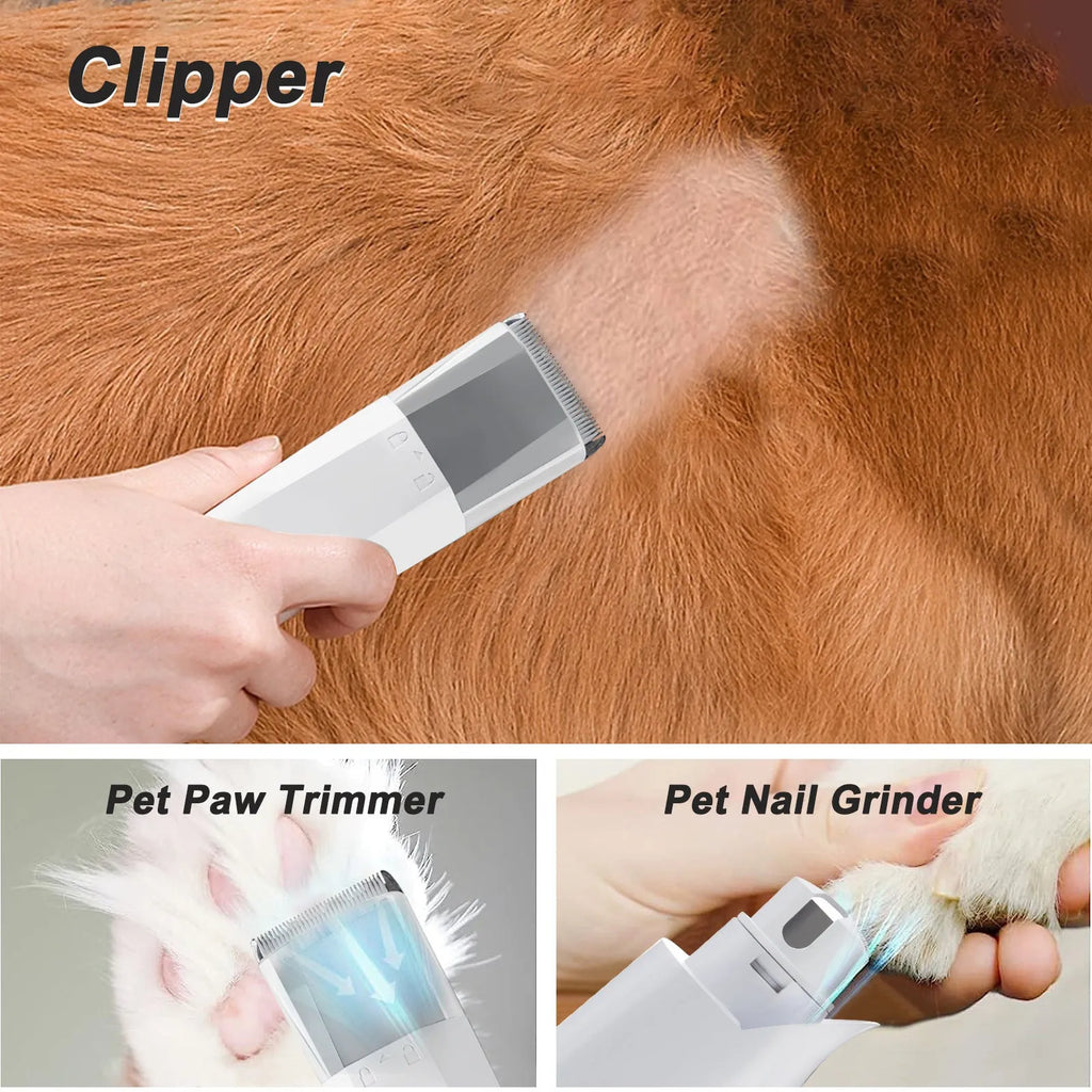White ABS 7-in-1 dog grooming vacuum trimmer with Lady Shaver set and plug options