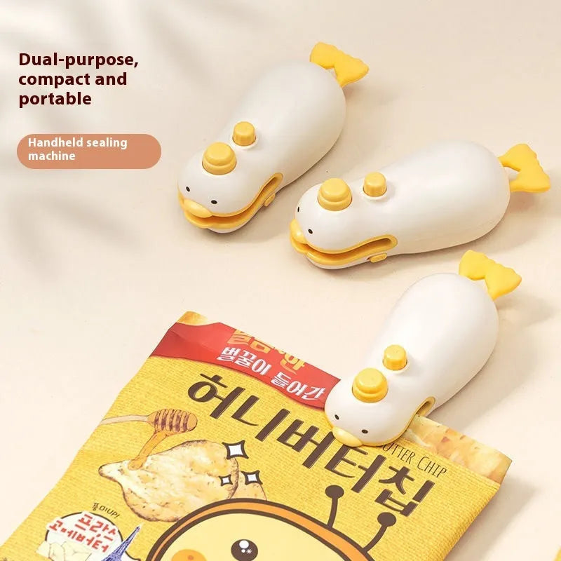 Small yellow duck rechargeable sealing machine with animal jacquard texture and included charging cable