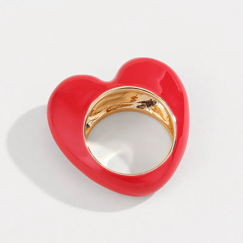 Zinc alloy heart ring with 3D enamel finish in colour options of black, pink, purple or red