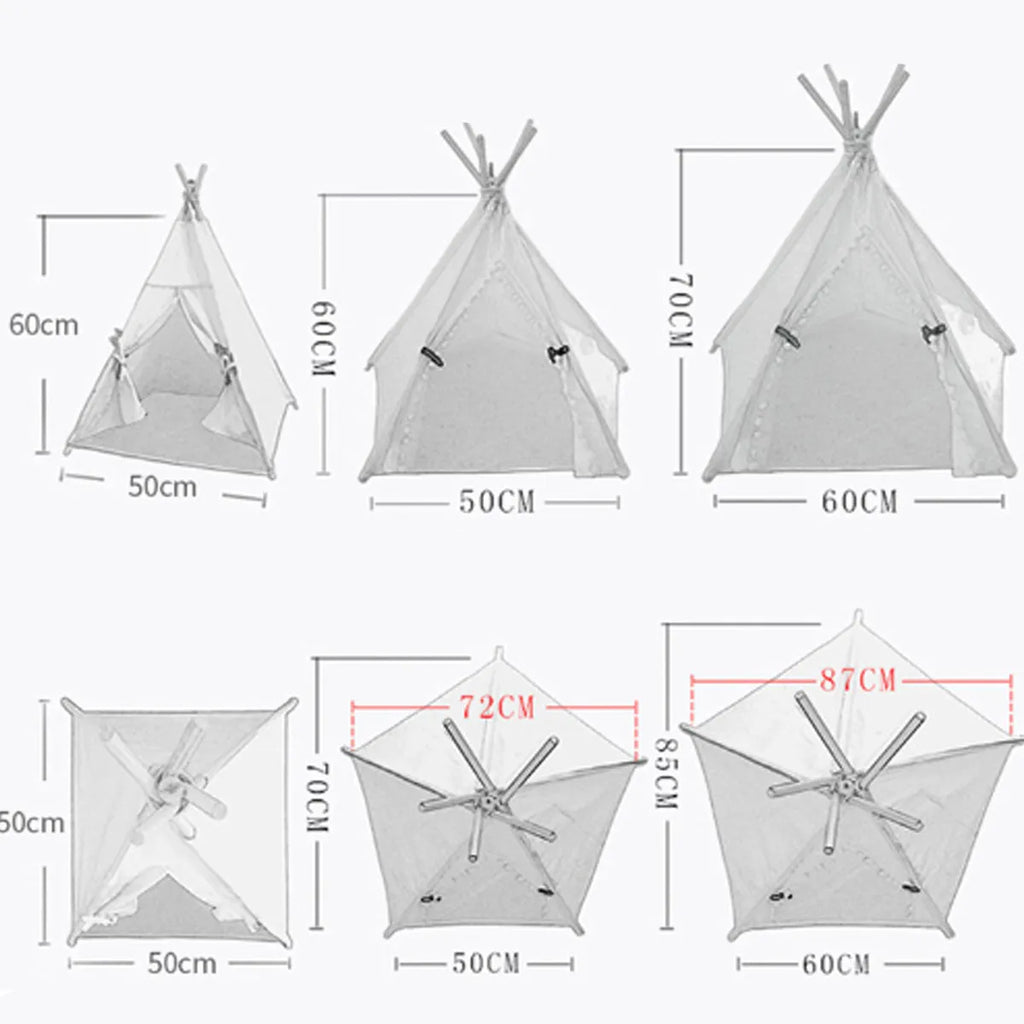 White and yellow striped pet teepee tent bed with cushion for small dogs or cats