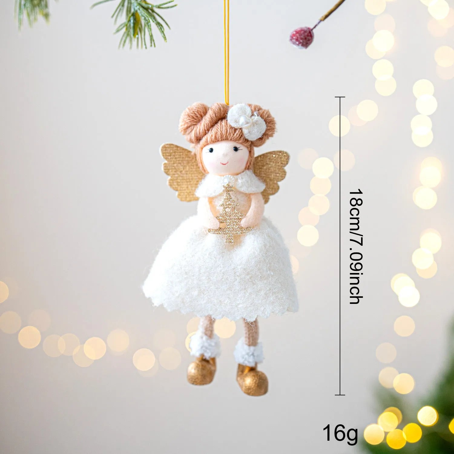 Pink and white cloth angel wings Christmas pendant with plush texture