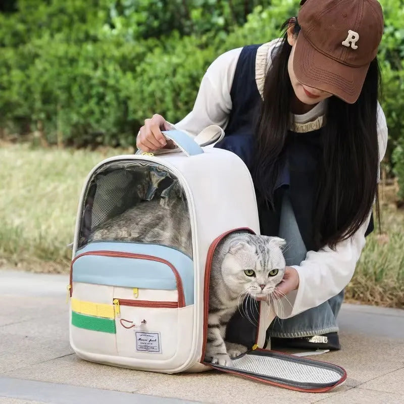 Oxford cloth pet bag in backpack or handbag style with colour matching pattern, medium hardness pet carrier