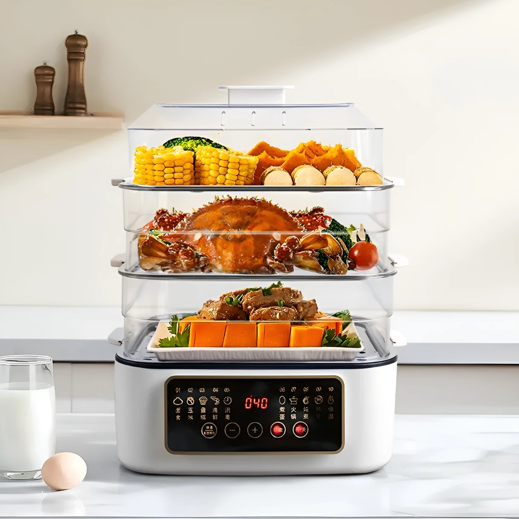 28LPC cooking integrated electric steamer with stainless steel rack showing 420x280x250mm dimensions