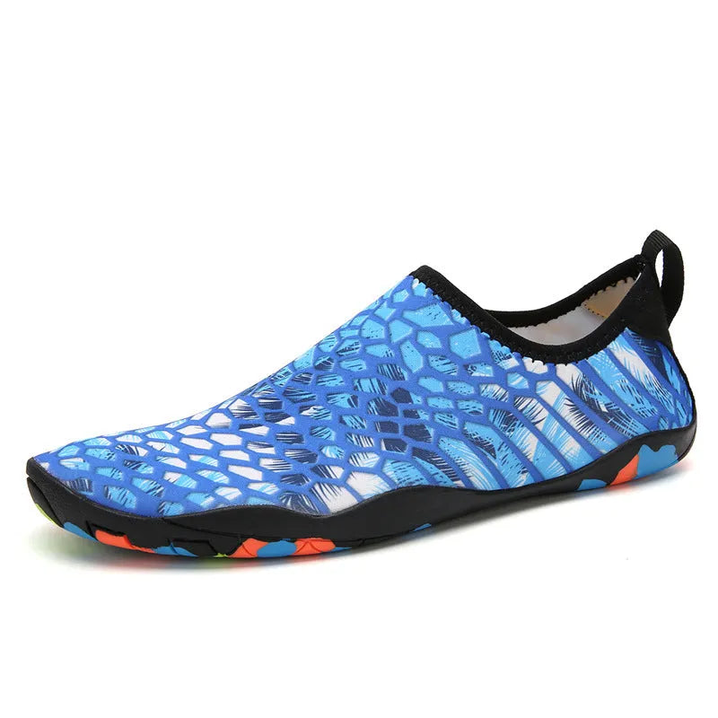Lycra fabric beach wading shoes with EVA midsoles for men and women, shown in multiple colours
