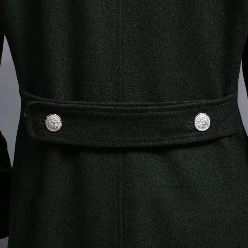 Men's double-breasted flax coat in dark blue, loose fit, retro button decoration, sizes S to 6XL