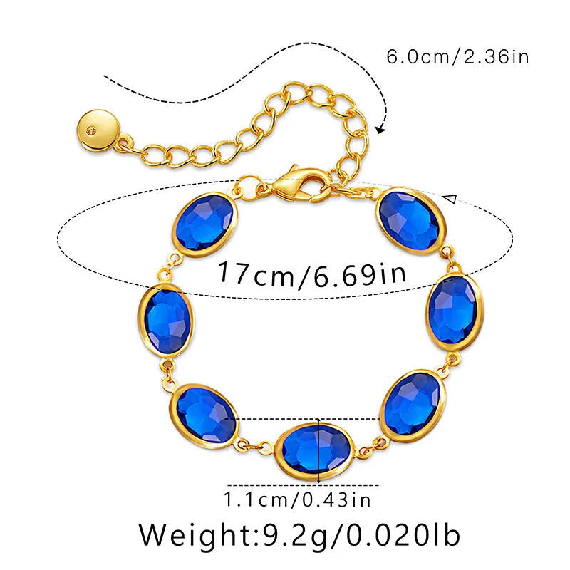 Geometric ellipse women's bracelet with glass inlay on 18K copper in blue, green, multicolor options