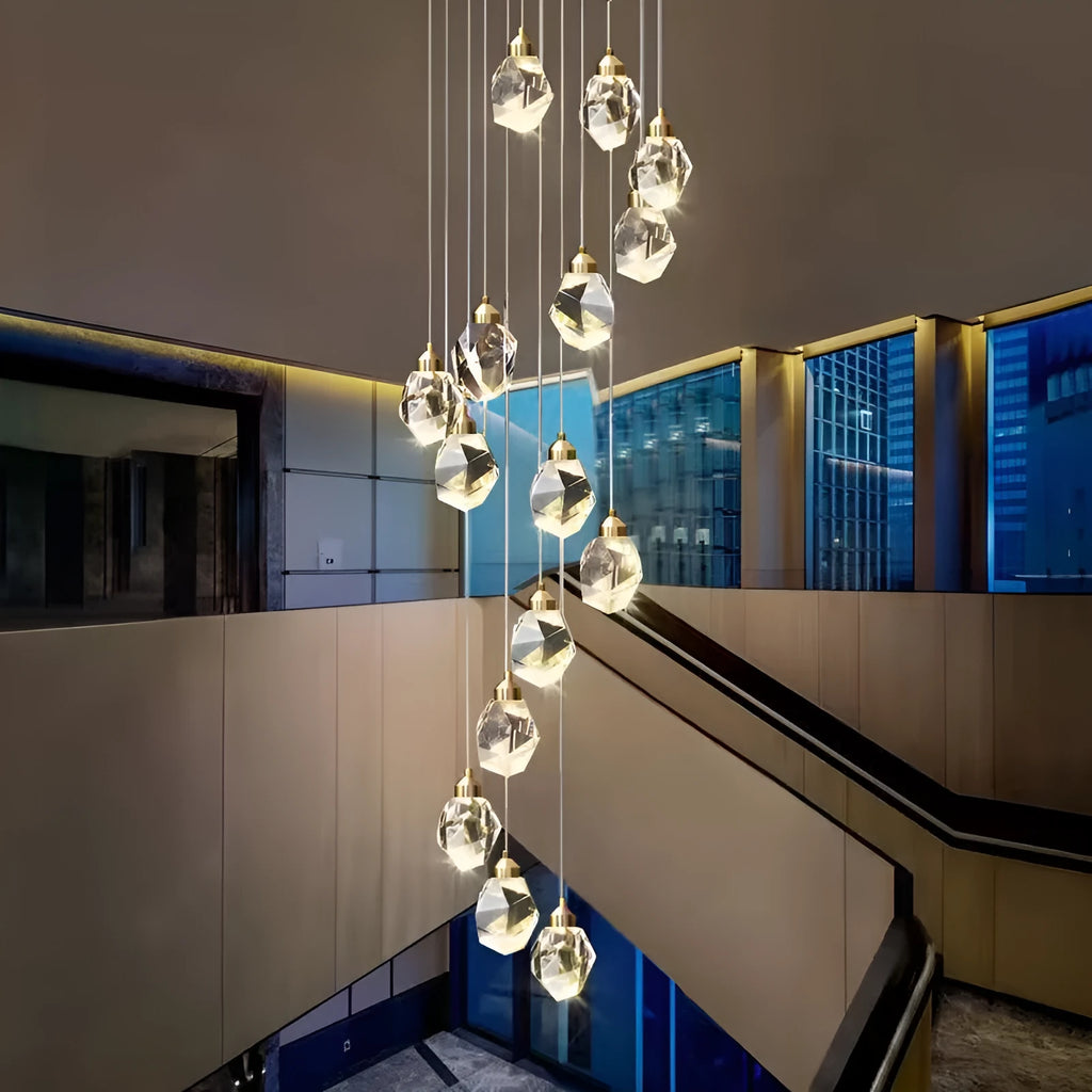 Long crane crystal chandelier ceiling lamp, 220V, available in 10 or 20 heads for duplex stairs and corridors