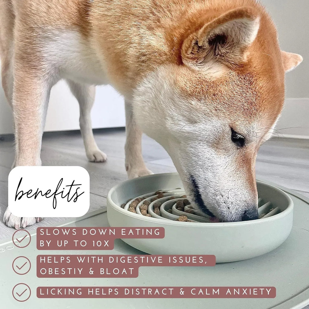 Silicone dog slow feeder bowl with textured ridges, shown in beige colour