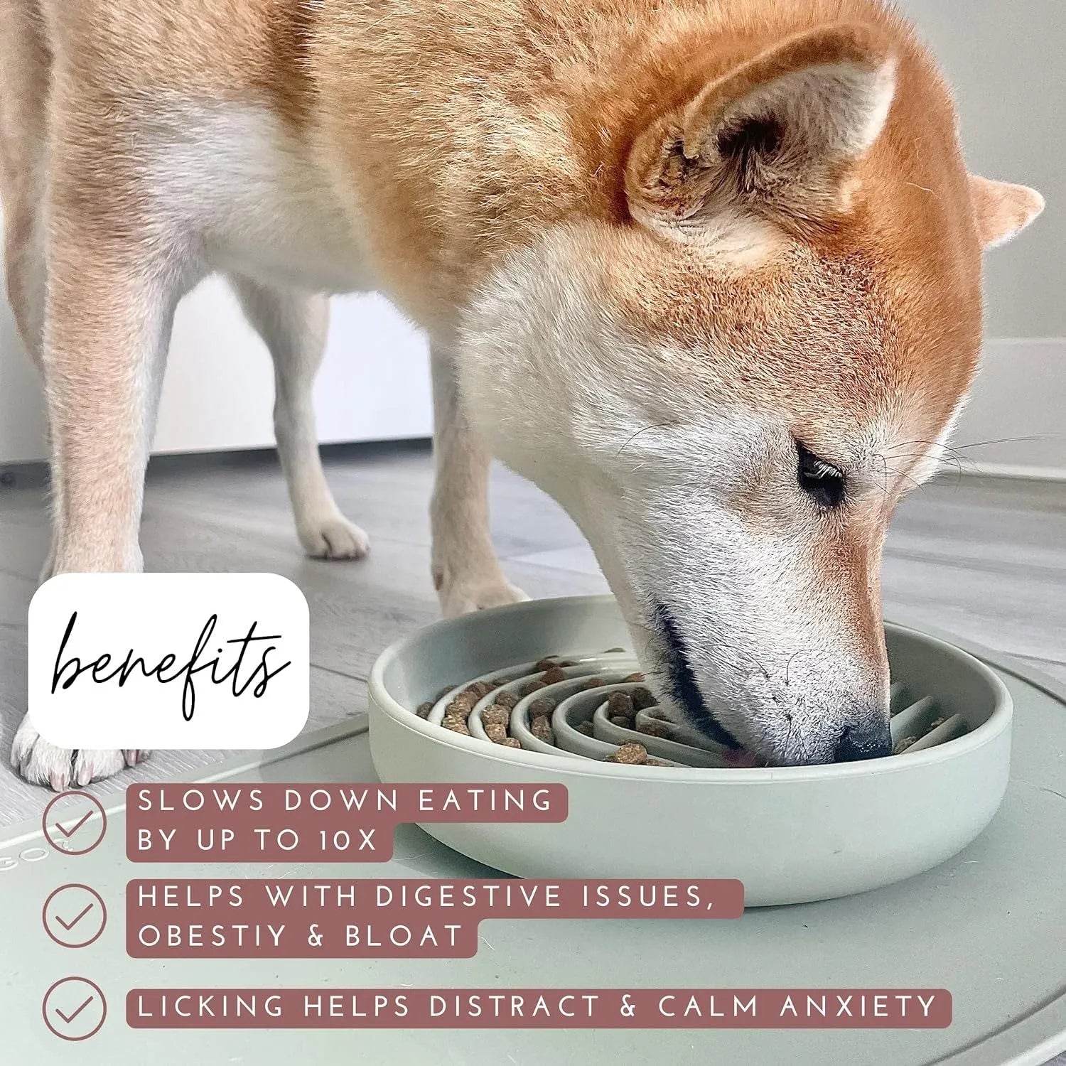 Silicone dog slow feeder bowl with textured ridges, shown in beige colour