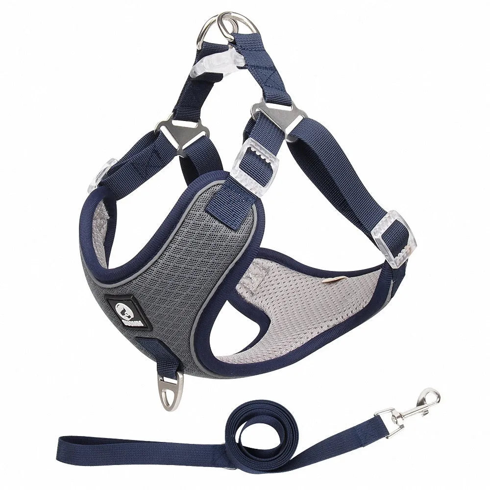 Adjustable mesh dog harness with reflective piping in multiple colour options