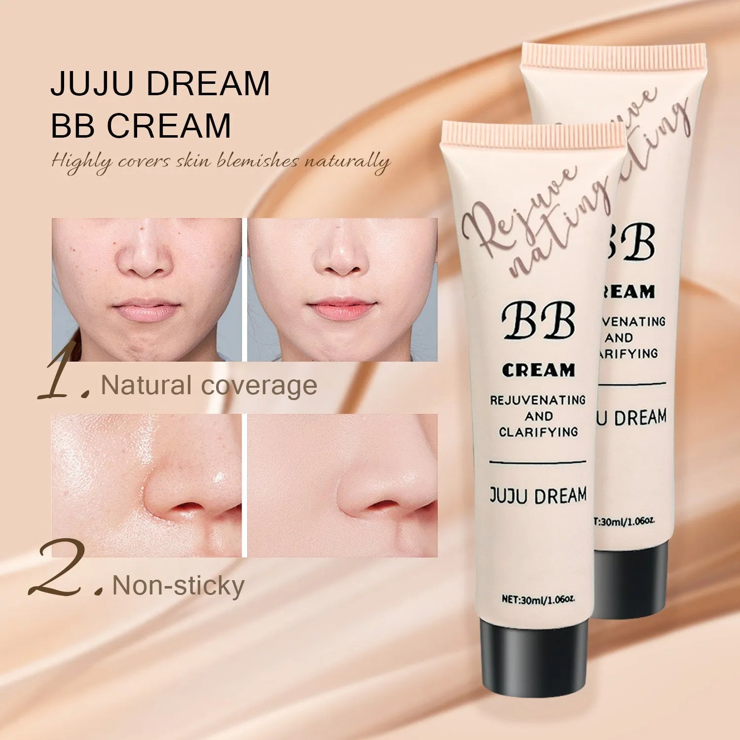 Brightening skin colour BB cream 30ml in five shades with waterproof smear-proof formula