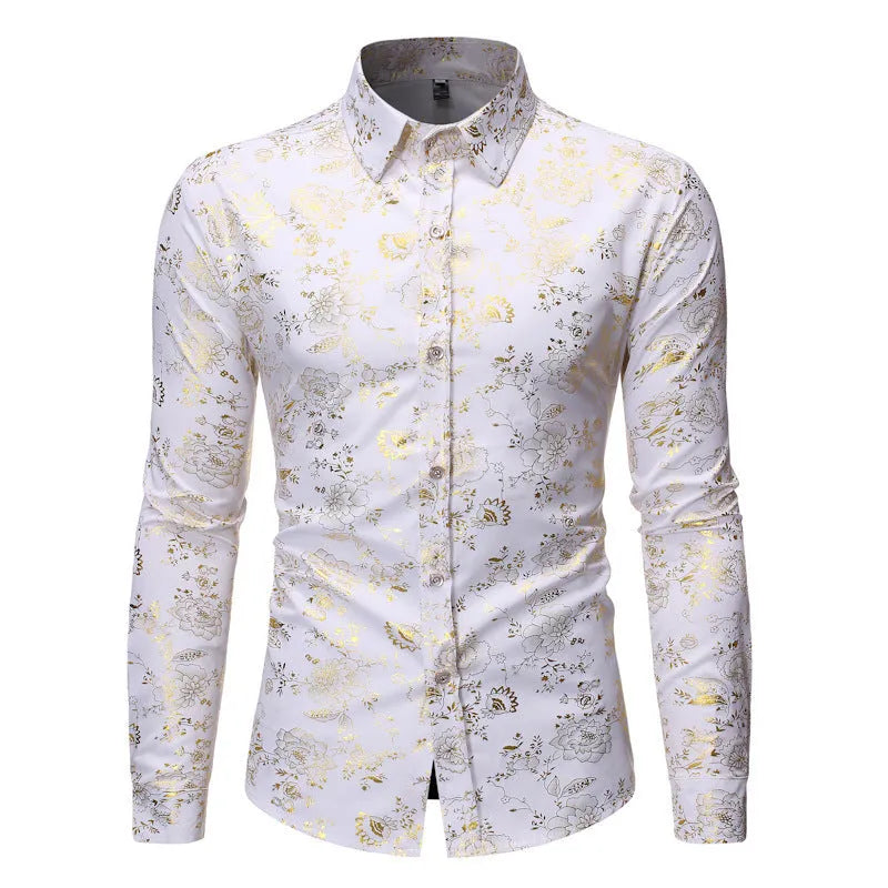 Men's casual shirt with metal bronzing digital print in cardigan style showing colour options