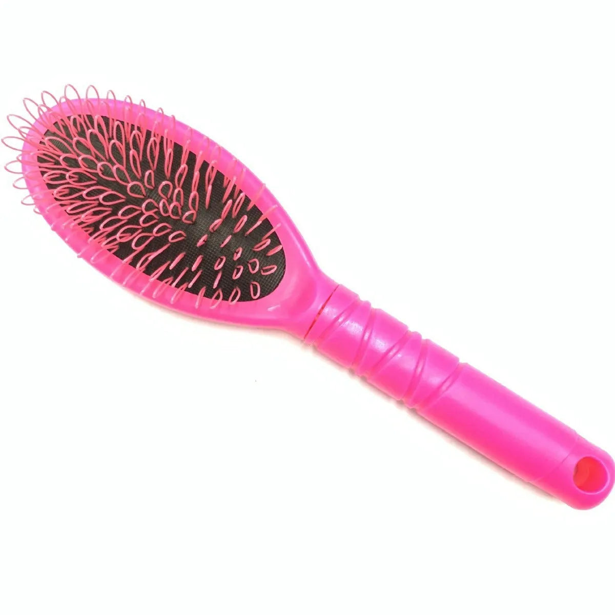 Black ring tooth hair extension comb with airbag cushioning on white background