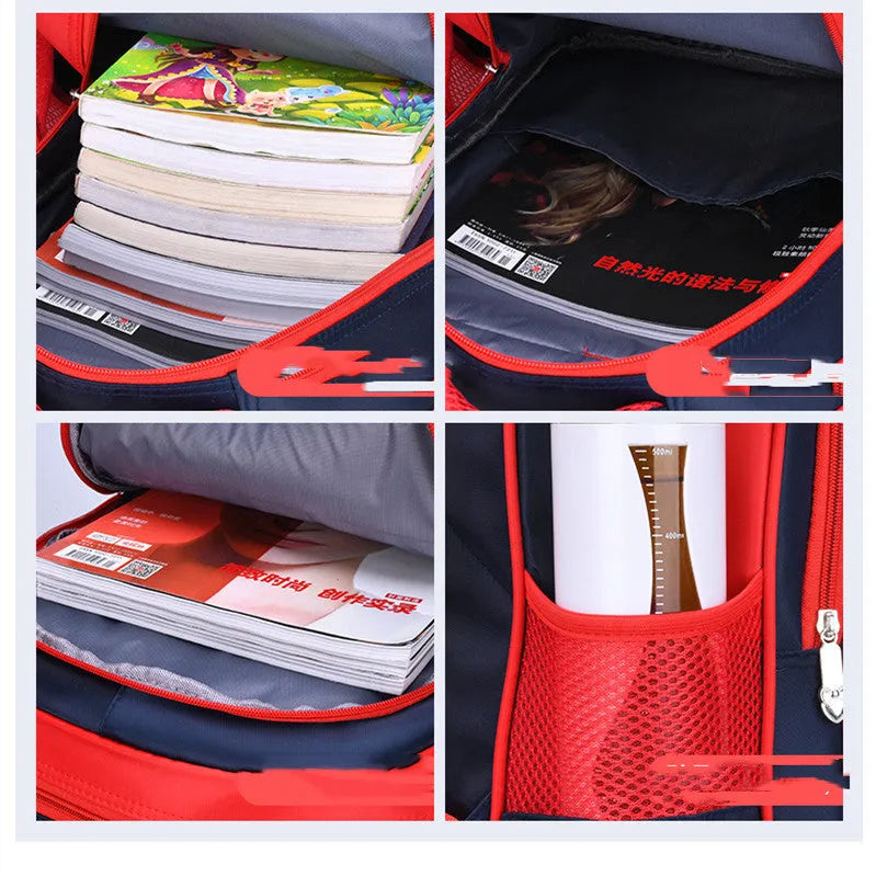 Blue anime cartoon printed backpack with pencil case for school children