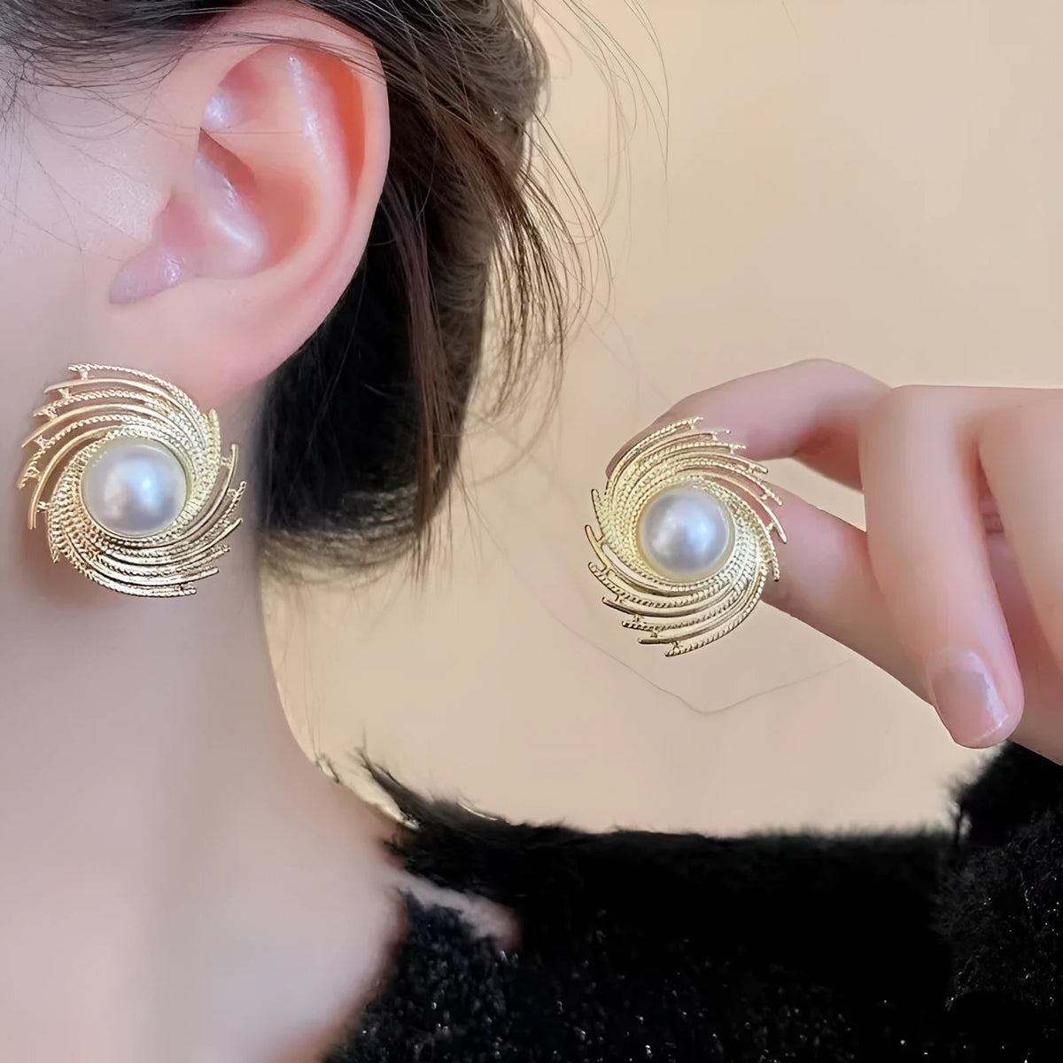 Vintage style earrings with simulated pearl drops in irregular flower shape design