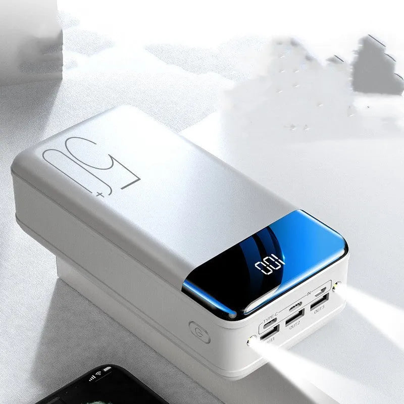 Large capacity 50000 mAh power bank in black or white with three charging ports