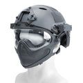 ABS integrated helmet with loading and unloading mask, shown in black, green, sand, CP, black CP and grey, sizes M and L