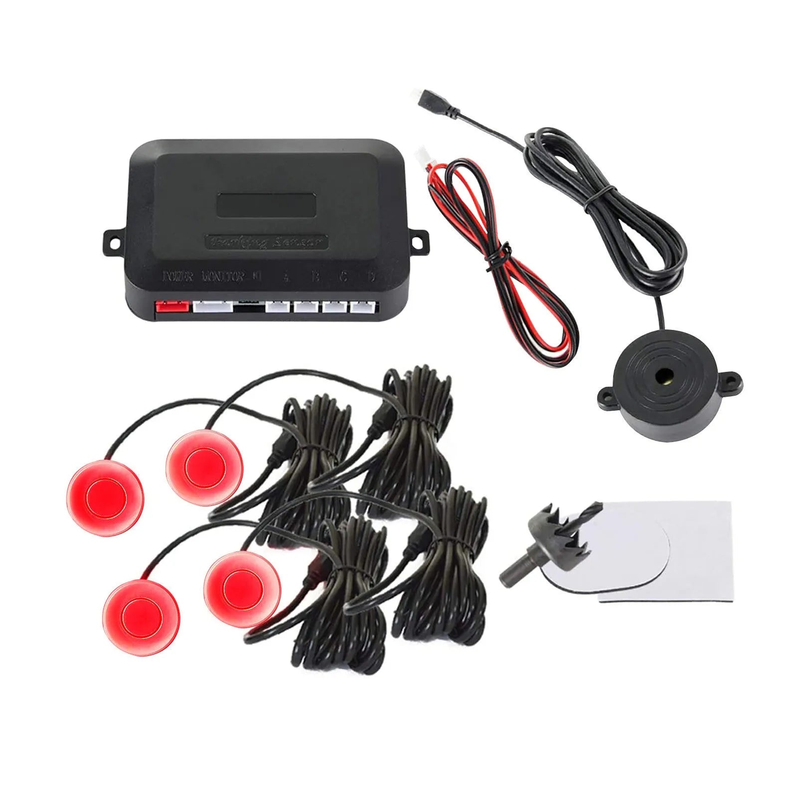 4-probe car reversing radar parking sensor system with buzzer alert and installation components