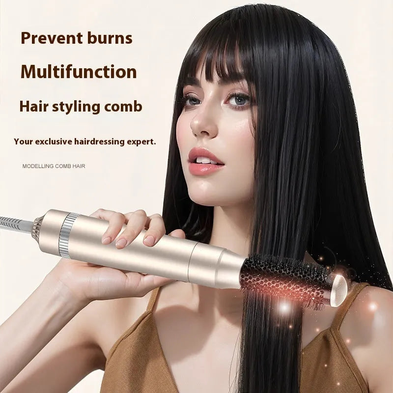 Champagne gold five-in-one hot air comb hair curler and straightener styling tool