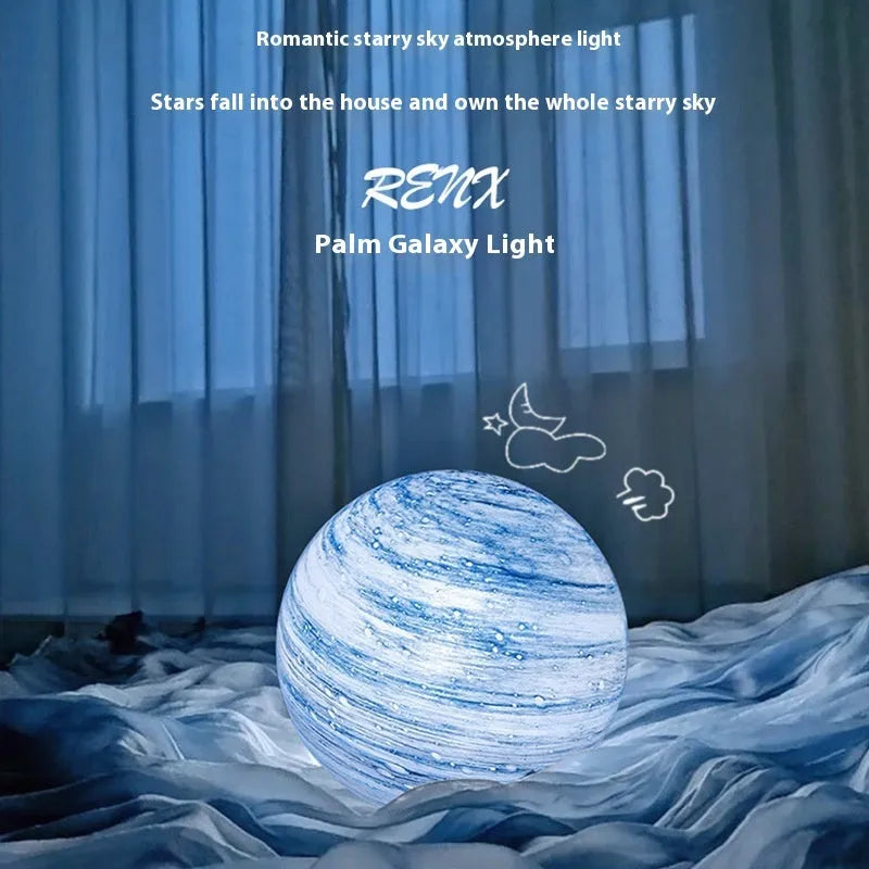 Glass Milky Way starry sky night lamp with planet design, available in 15cm, 20cm and 25cm tricolor light sizes