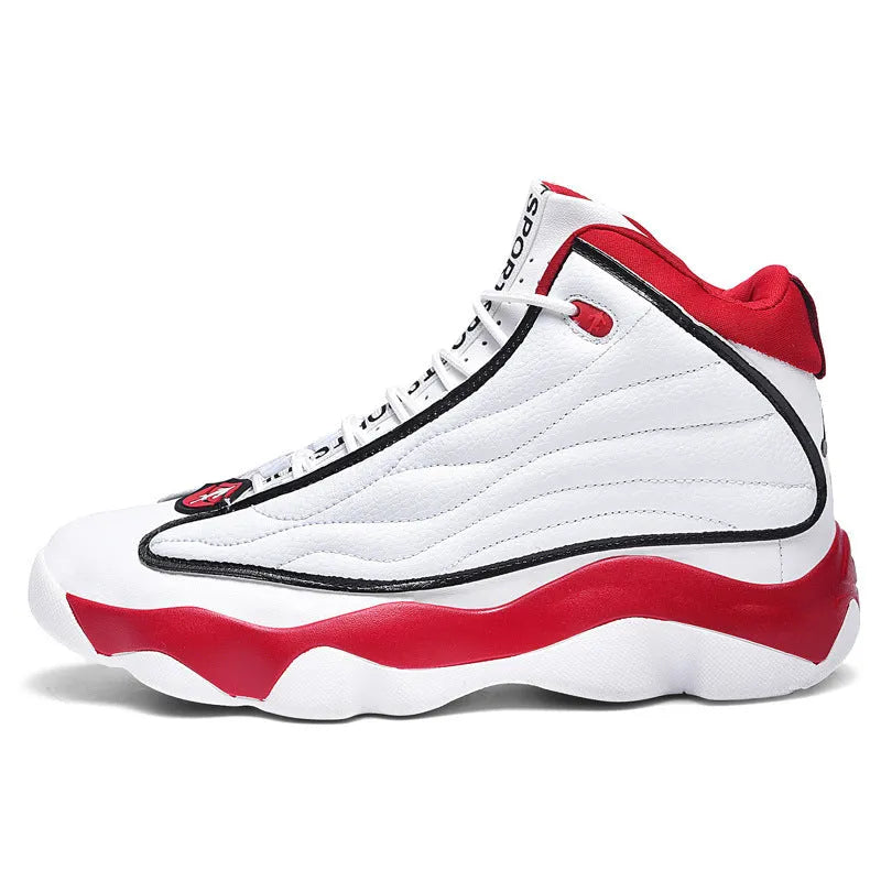 High-top basketball shoes with mesh upper and thick rubber sole in AJ13 colour options