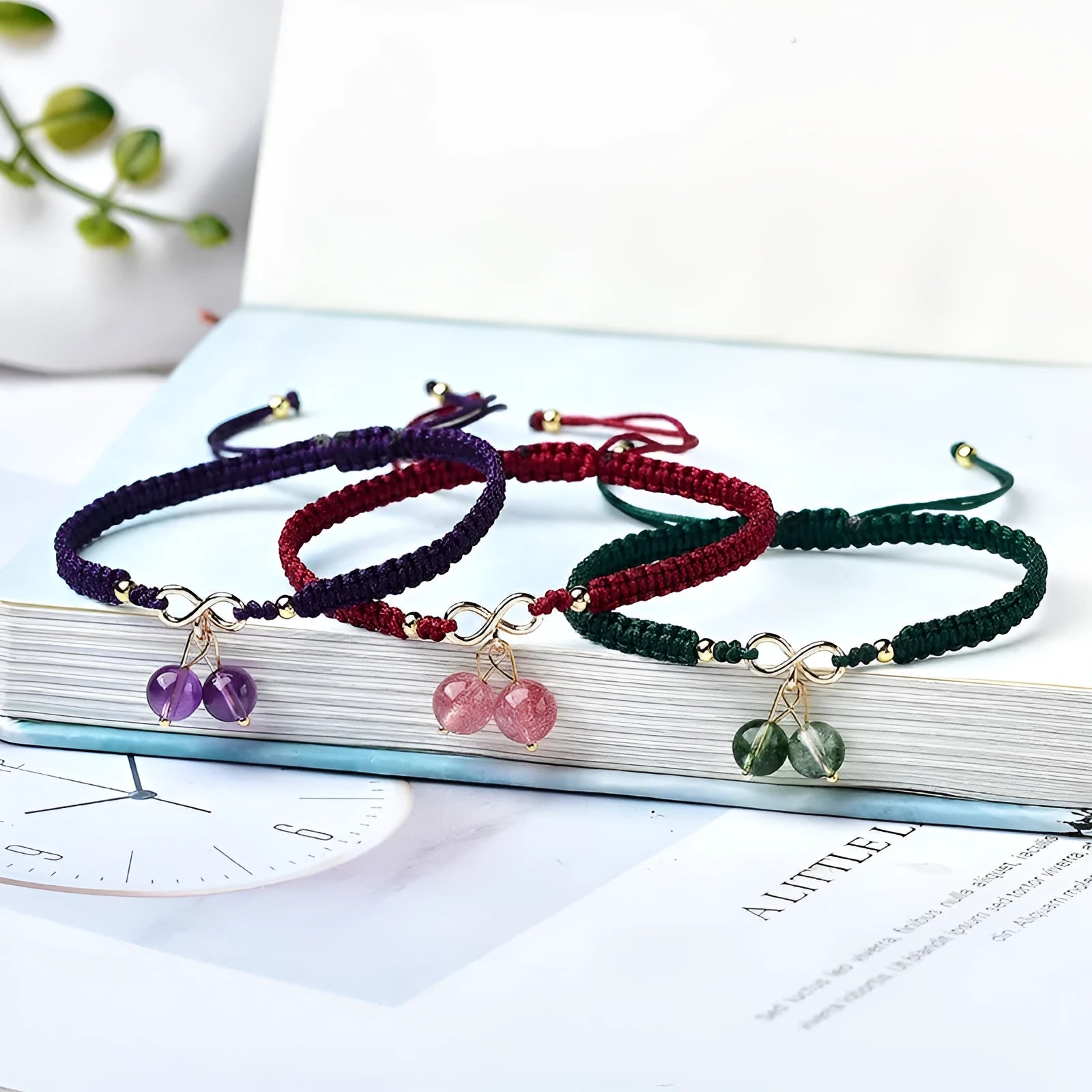 Natural strawberry quartz women's bracelet with fruit-shaped beads and adjustable sliding knot closure