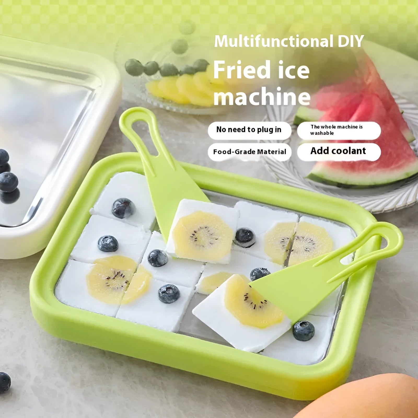 Green fried yogurt machine for DIY kitchen activities measuring 22.5cm by 17.5cm