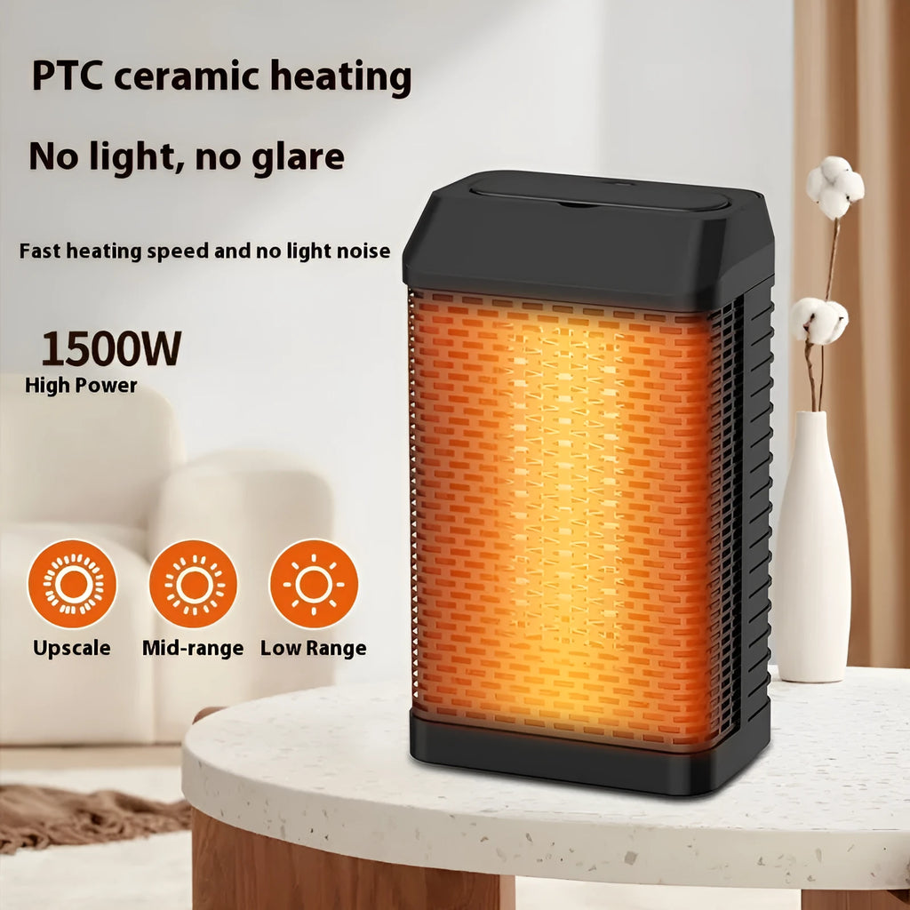 Black remote control desktop electric heater showing compact size and control panel